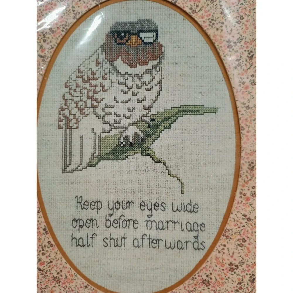 Vintage 1983 Millie's‎ Shapely Mats Plaid Owl Cross Stitch Floral Mat 58008